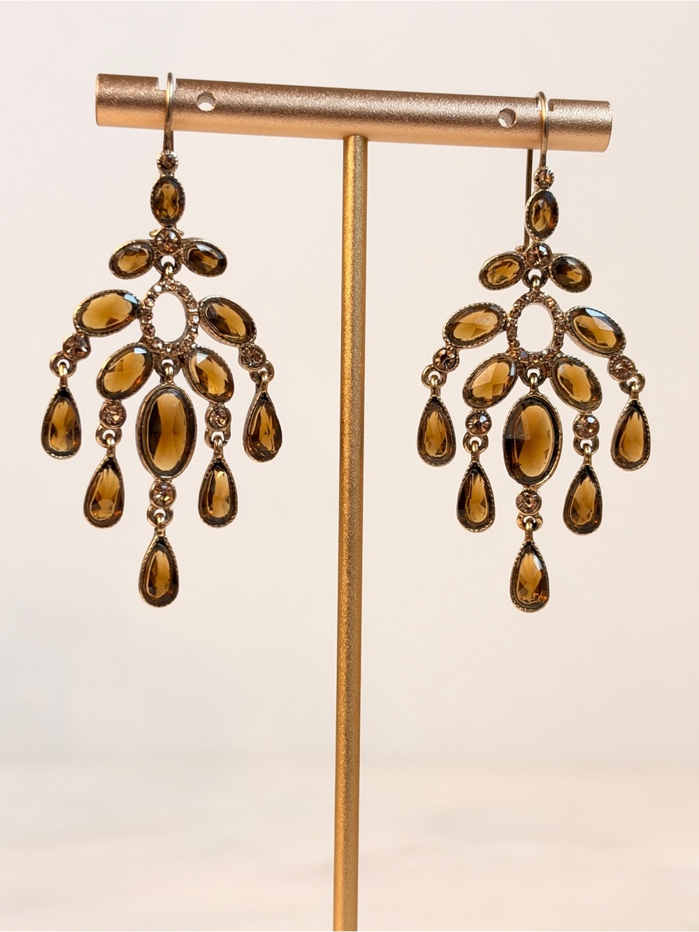 Monet Gold-Tone Amber Teardrop Chandelier Earrings